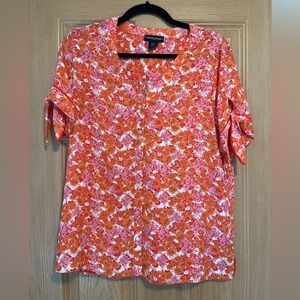 Cynthia Rowley Short Sleeve Tie Floral Blouse